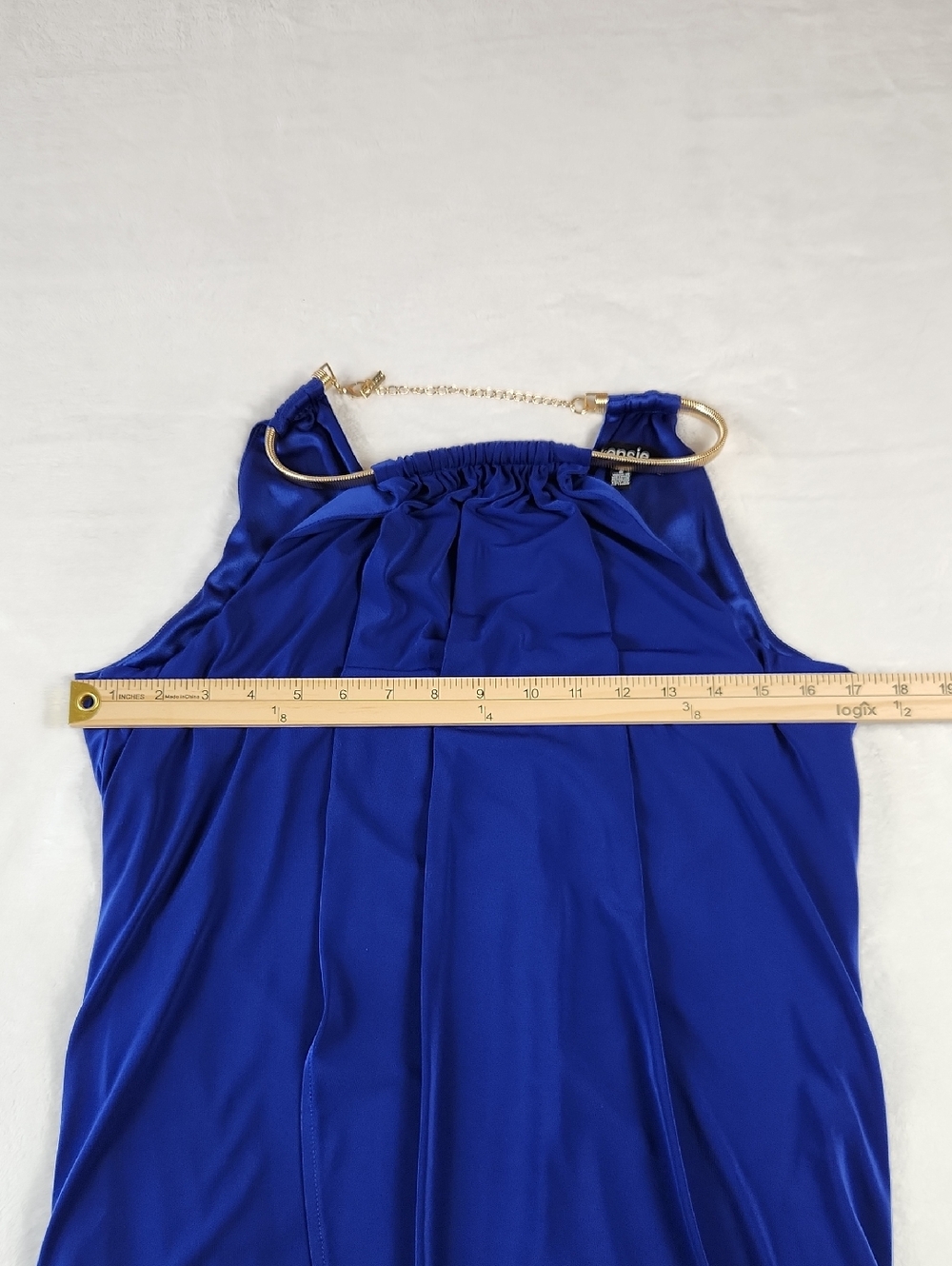 ✨ Kensie Cobalt Blue Halter Dress ✨ Size 8 - Metallic Chain Neckline - Picture 12 of 16